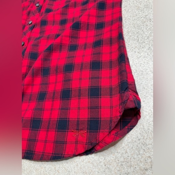 Talbots Button Front Shirt Red Black Plaid Cotton Size Medium Petite - Picture 6 of 8